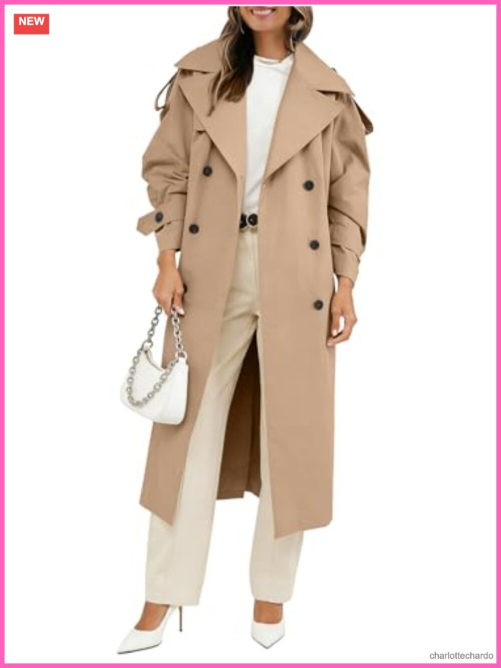 Oversized Long Trench Coat Women Double Breasted Belted Windproof